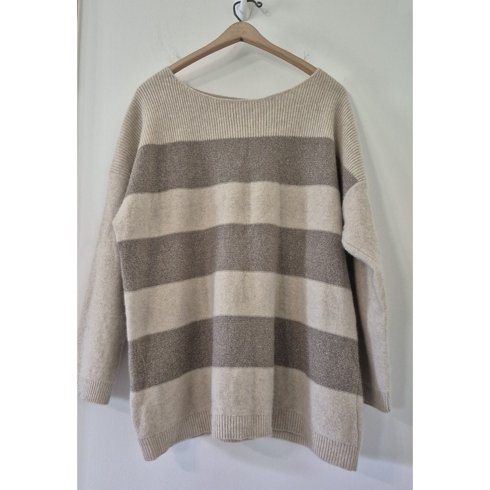 Women's 1X Oversized Wool Angora Cashmere Metallic Striped Sweater Cozy Soft